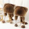 Furry Cartoon Raccoon Hat with Earflap Tail for Halloween Headwear Long Haired Hat Oversized Headgear Hat for Winter