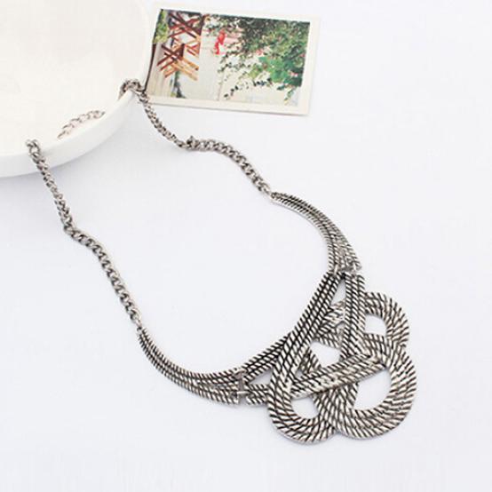 Women's Vintage Ethnic Hollow Knot Drop Pendant Statement Necklace Jewelry