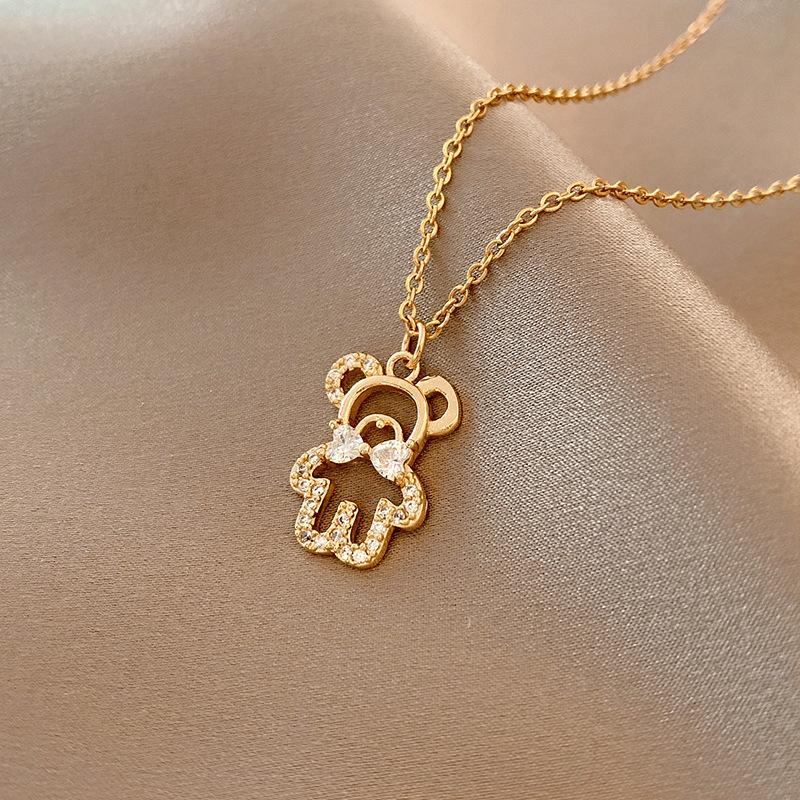 Custom 316 Stainless Steel Jewelry Gold Plated Butterfly Heart Bow Pendant Simple Zircon Necklace Jewelry for Women