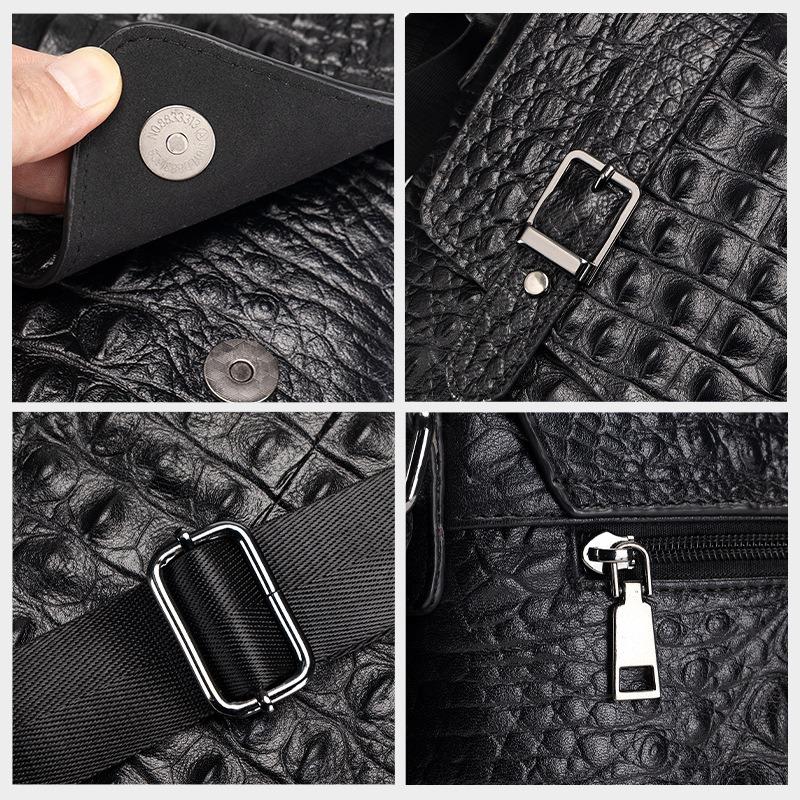 New Top Layer Cowhide Men's Crocodile Pattern Shoulder Bag, Retro Leather Men's Crossbody Bag