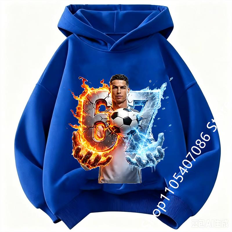 Spring Autumn Casual Children's Hoodie Sports Sweatshirt for Boys and Girls Ronaldo Printed Fashion Kids Pullover Top