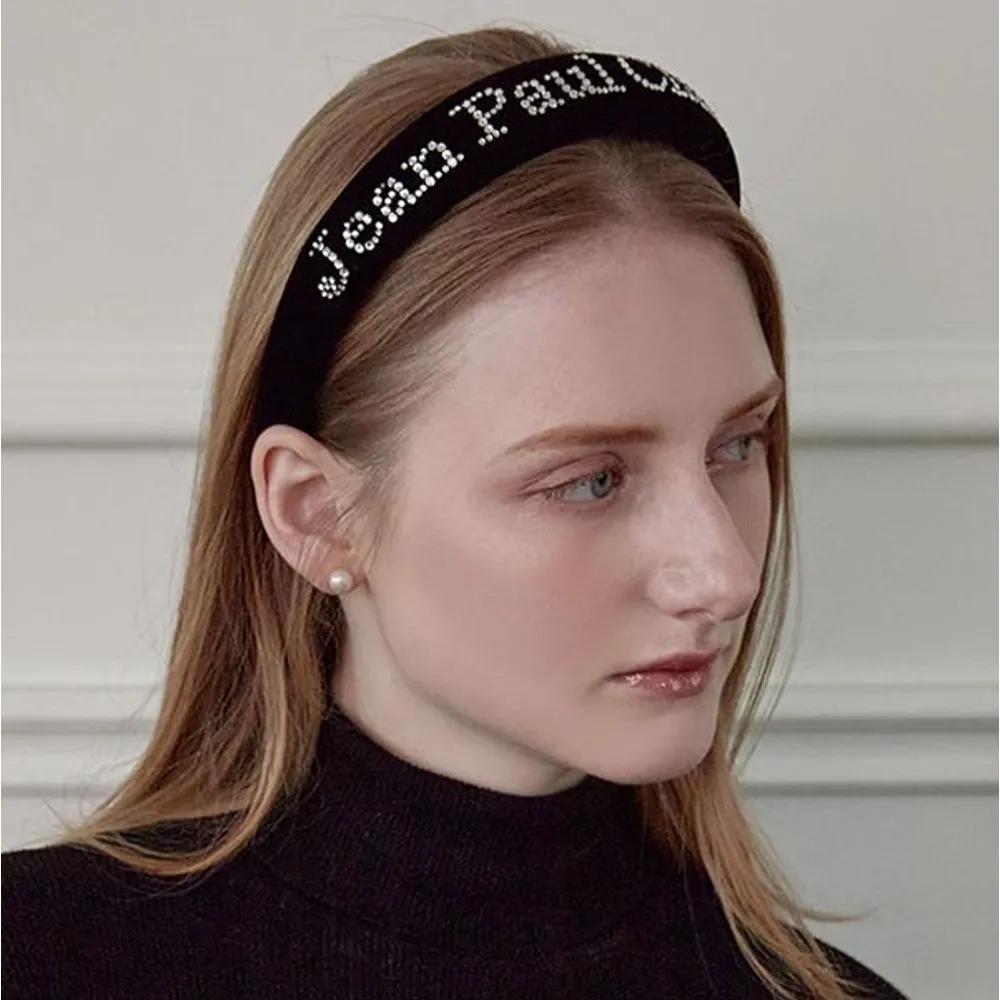 JEAN PAUL CLARISSE Velvet Stone Lettering Hairband JP-22-225HB black
