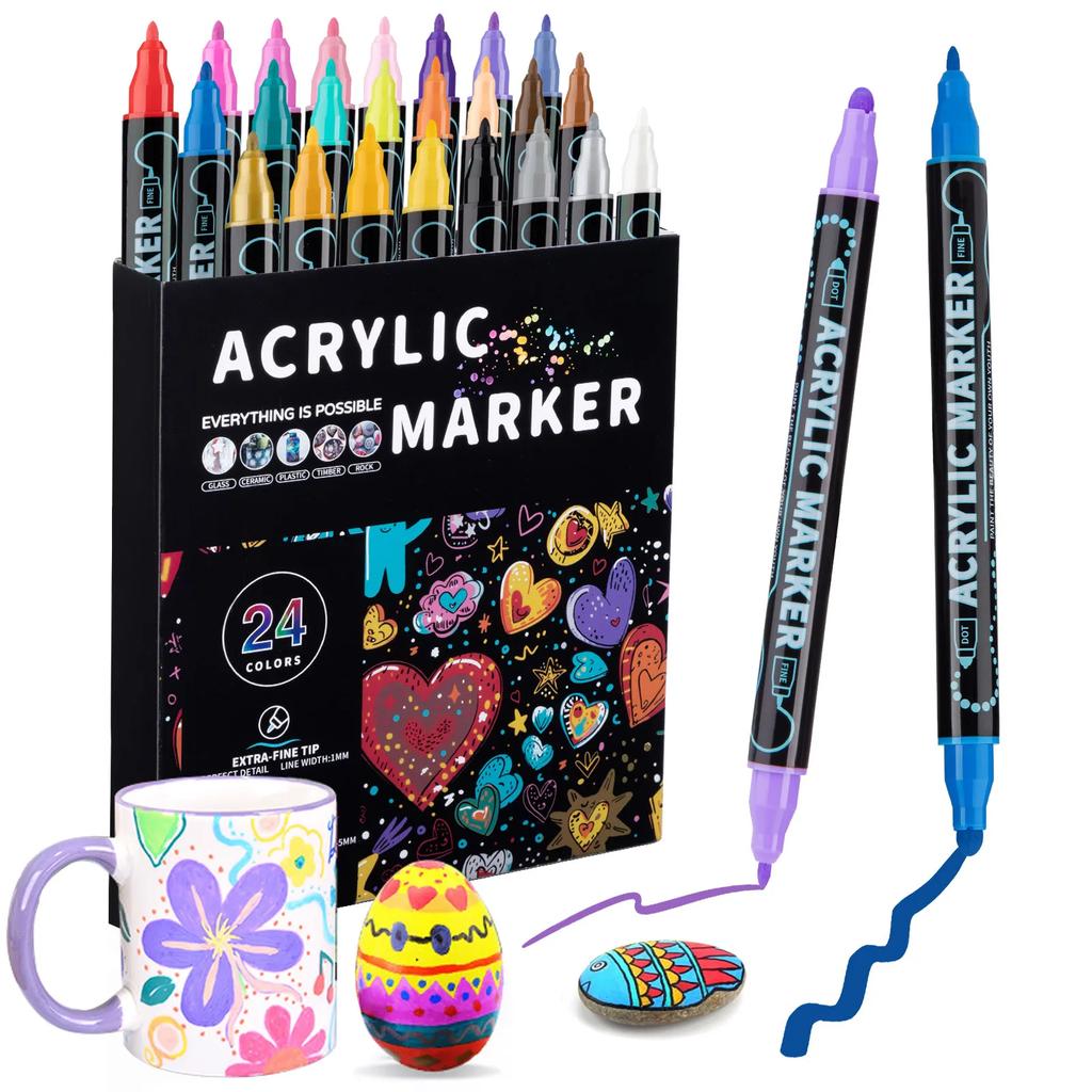 12/24/36/60/72 Color Double Head Waterproof Acrylic Marker Pens For Rock Painting Canvas DIY Making Posca Doodle Pen Art Markers