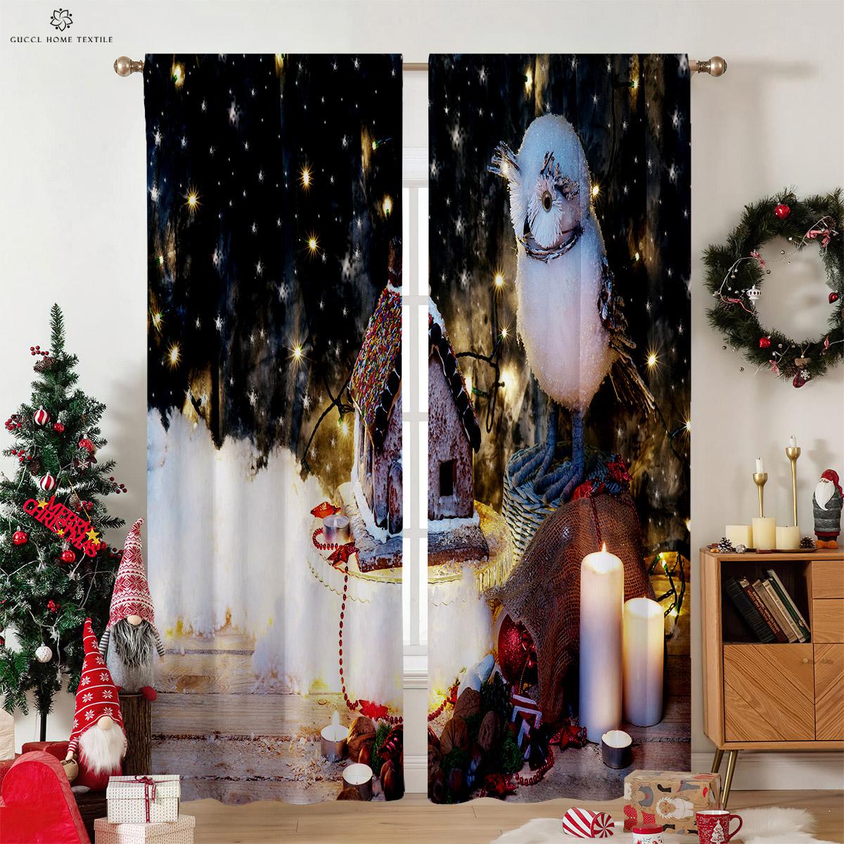 

Рождественский Санта-Клаус с круглым цветочным узором, занавеска, карман на штанге, подходит для спальни, гостиной, украшения на открытом воздухе W50xH130(CM)x2PCS&Grommet Top