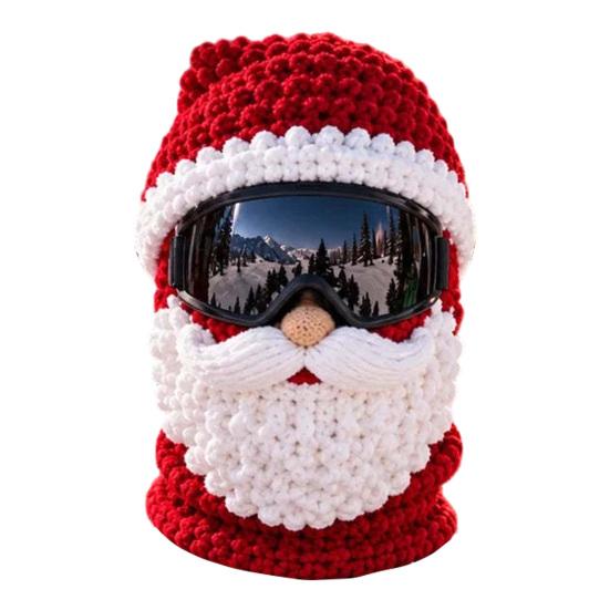 Warm Christmas Face Masque 3D Knitted Ski Masque, Funny Santa Claus Elf Gingerbread Balaclava, Unique Gift for Skiers Winter Full Cold