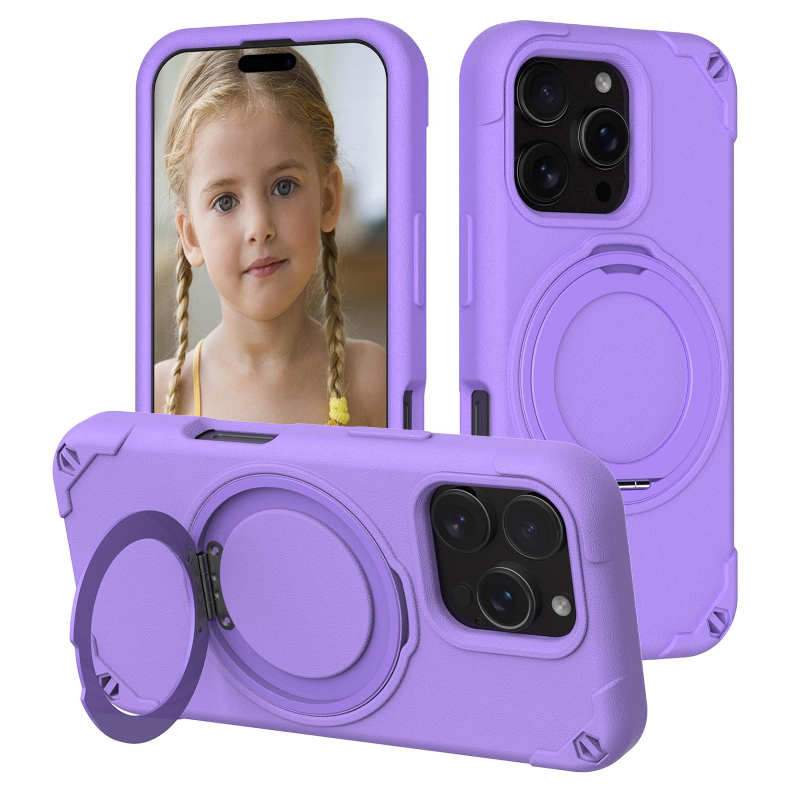 

For iPhone 16 Pro Case Compatible with MagSafe EVA+Aluminum Alloy Kickstand Mcg Style Protective Cover Purple
