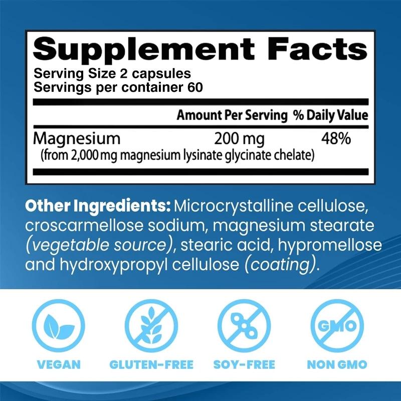 Hohe Absorption Magnesium 200 mg Nahrungsergänzungsmittel, 120 Weichkapseln pro Flasche