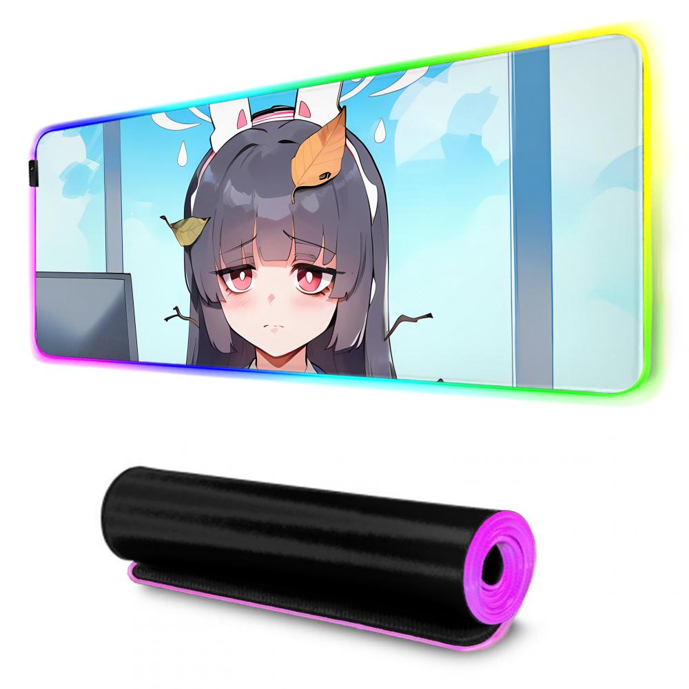 miyu blue archive Mouse Pad RGB Gaming Mousepad Big LED Pad PC Desk Mat Luminous Mouse Pad Large Keyboard Mats Table Rug With