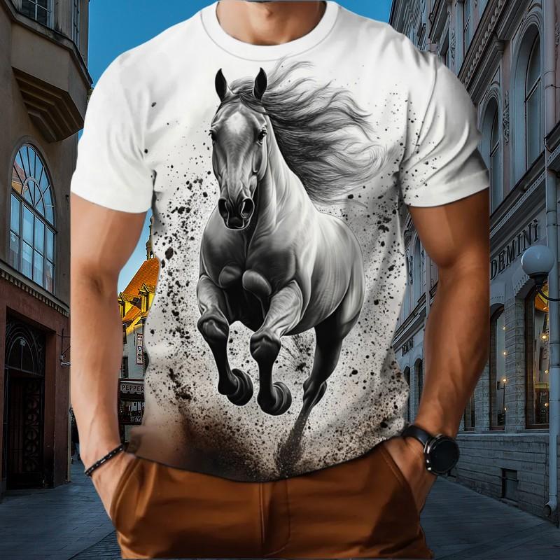Animal Horse Pattern 3d Hd Printing Summer Men's T-Shirt Short Sleeve Fashion Personality New O Collar Creative Daily Casual Top