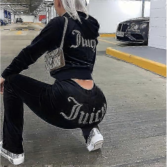 Veludo Juicy Roupa de Costura Moletons de Veludo com Zíper e Conjunto de Calças Roupa Esportiva 2024 Agasalho Crop Feminino Primavera/Outono