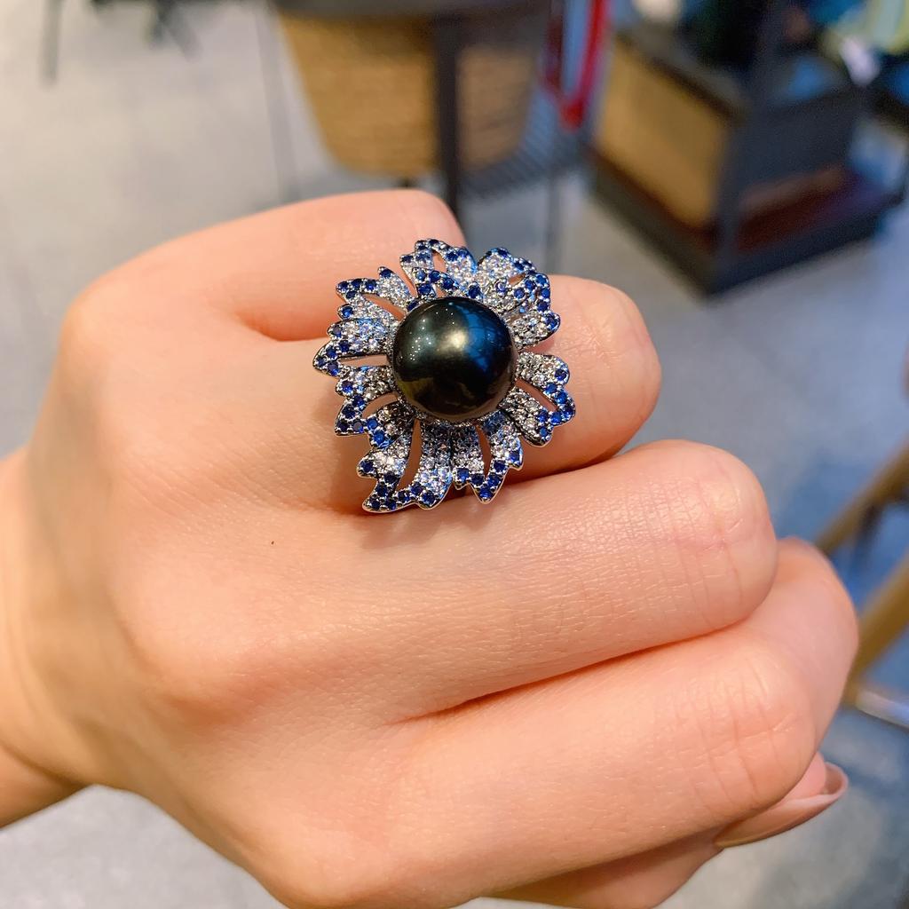 Australian Fritillary Pearl Sapphire Diamond, Stylish Ring, Adjustable Ring