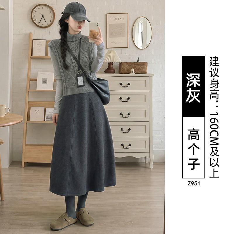 Womens High Waist A-Line Wool Blend Midi Skirt Winter Plus Size Comfortable Casual Petite