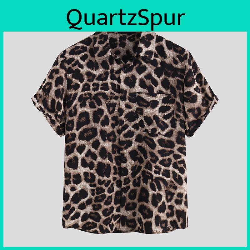 Gedrucktes Lässiges Herrenhemd Incerun Leopardenmuster Kragen Sommer Kurzarm Hawaiianische Hemden Mode Print Oberteile