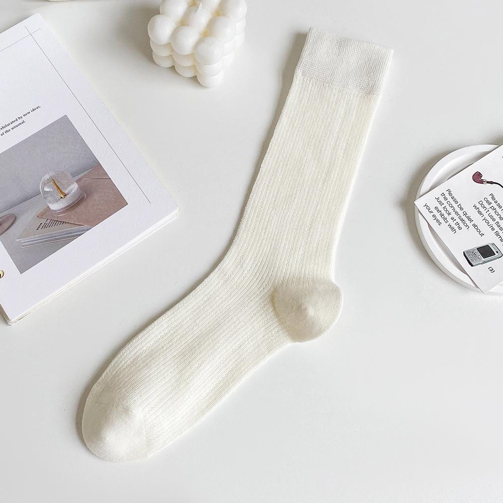 Female Spring and Summer Thin Thin Breathable College Style Solid Color Calf Pile Socks