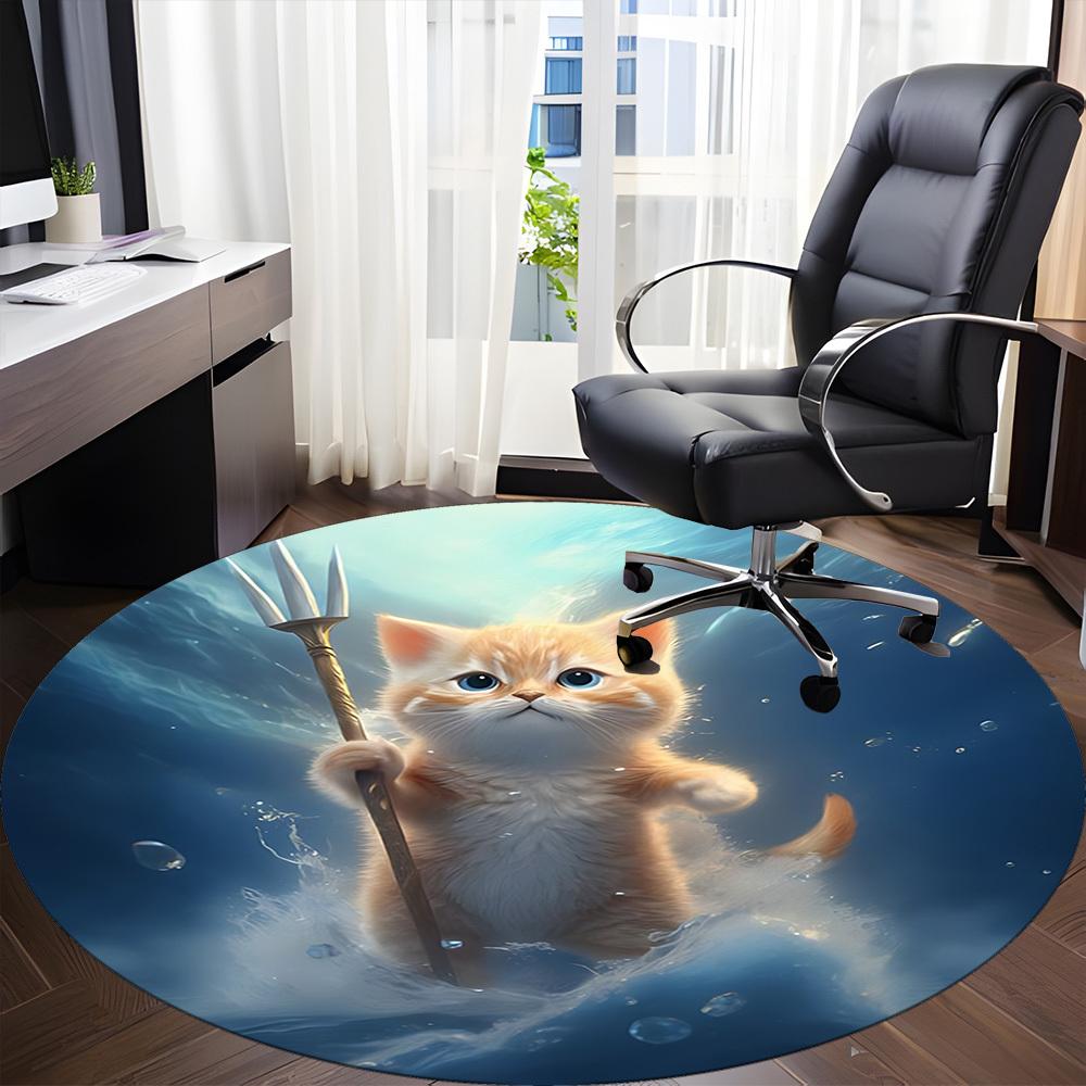 

1pc Mermaid Cat Trident Chair Carpet for Office Machine Washable Rug for Office, Good Gift for Family or Friends yy251225212 80cm by 80cm