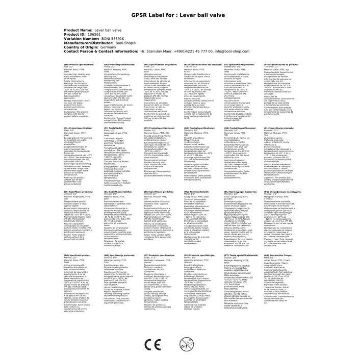 Robinet à bille - BONI-SHOP® - 1/2" - Laiton nickelé - Température - Pression PN 25