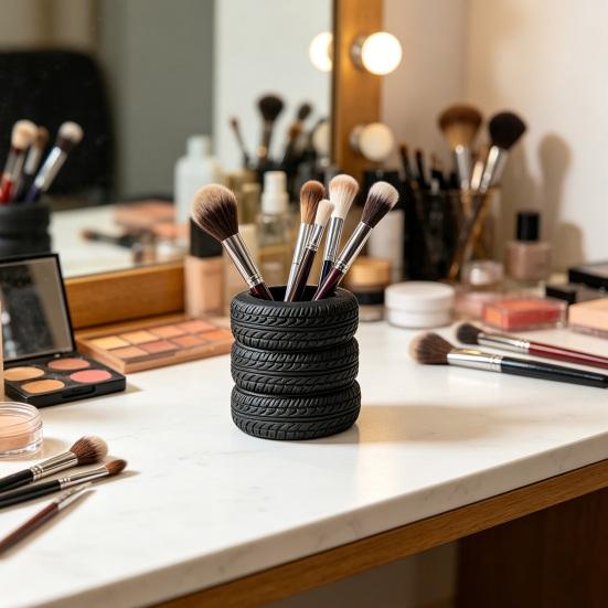 Portalápices con Forma de Neumático Apilado, Organizador de Escritorio Creativo, Soporte para Papelería para Pinceles de Maquillaje, Decoración de Oficina para Estudiantes