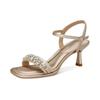 Fashion Temperament French Women 2025 High Heels Fairy Summer New One-word Rhinestone Square Toe Sandals