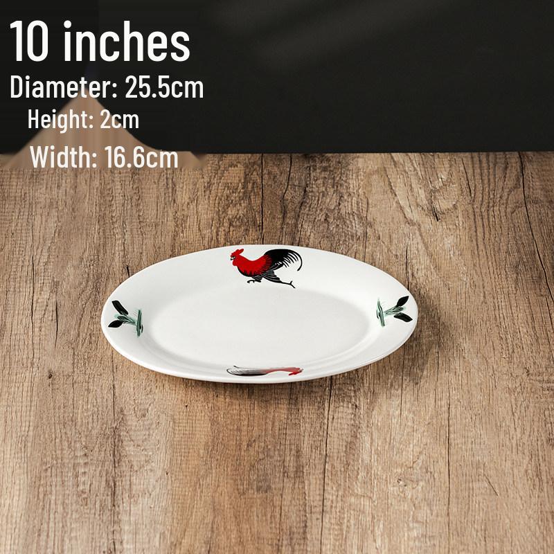 Rooster Series Nostalgic Oval Ceramic Serving Plate