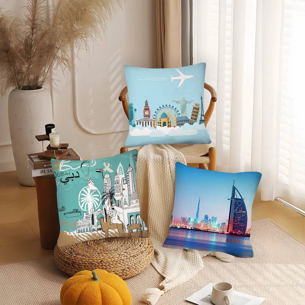 1 Stück Weltstädte Reise Rom Sydney Paris Dubai Kissenbezug Mode Quadratischer Kissenbezug Schlafzimmer Sofa Raum Ins Dekoration Freizeit