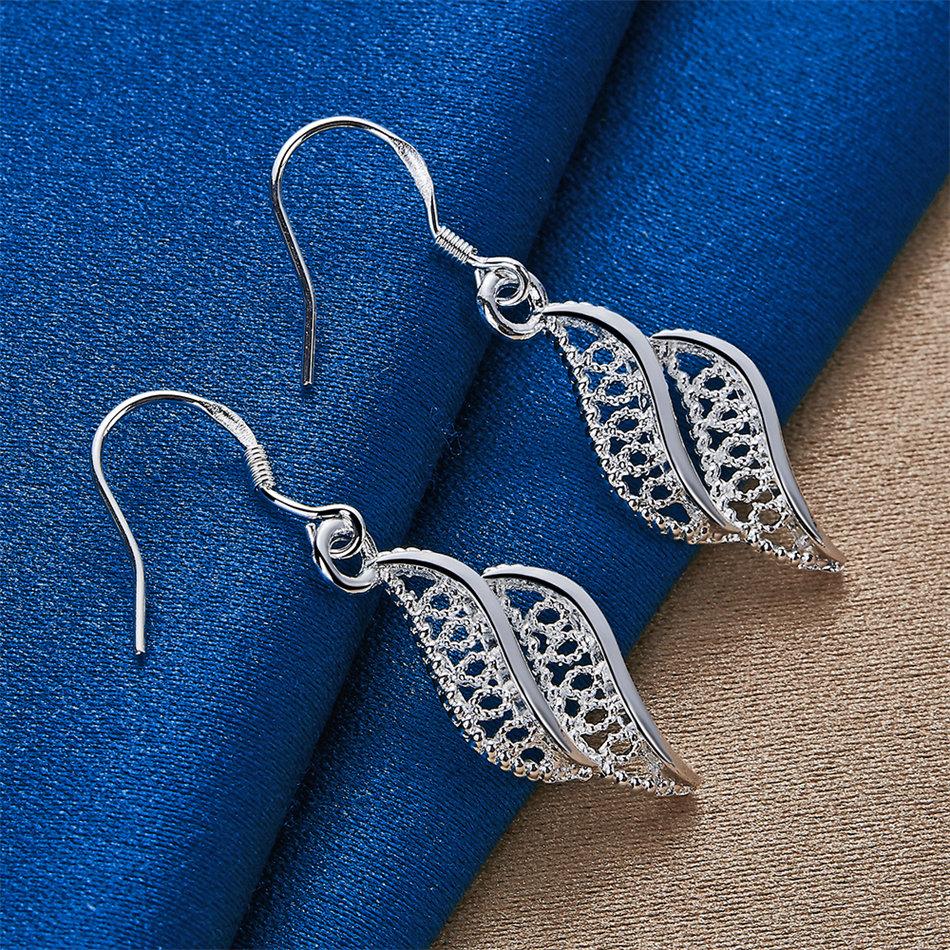 Charming 925 Sterling Silver Exquisite Hollow Feather Earrings for Women Fashion Wedding Jewelry Party Gifts
