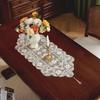 Elegant Table Runner with Coffee-Colored Floral Embroidery and Lace Detailing - Ideal for Home, Festive Outdoor Picnics, Parties, and Weddings