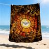 1pc Stained Glass Window Print Outdoor Blanket, Lightweight Polyester,