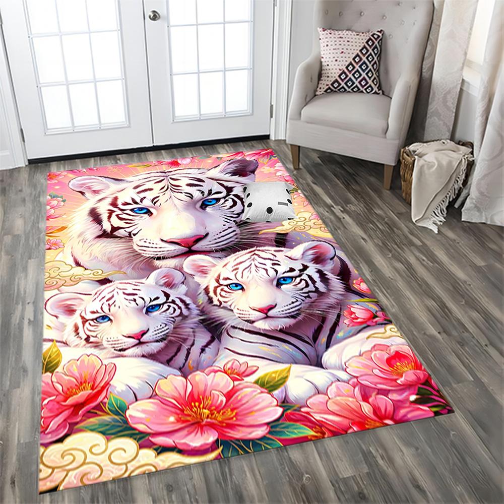 White Tiger Family for Living Room Rug, BedRoom Rug, Study Room Rug, Hallway Decoration, Perfect for Home Decoration or Holiday Gifts