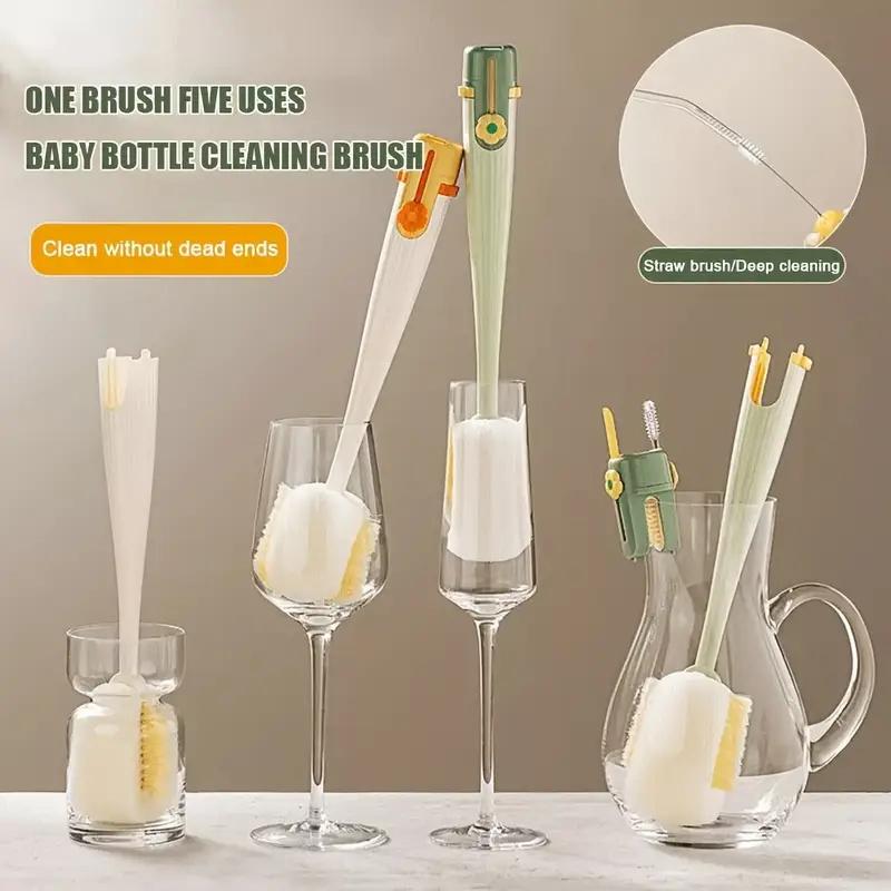 

Многофункциональный инструмент для мытья чашек 5-в-1 для домашнего использования щетка для чашек, чашка для воды, щетка для термокружки, губка для чистки бутылочек для молока 30.5*5cm жёлтый