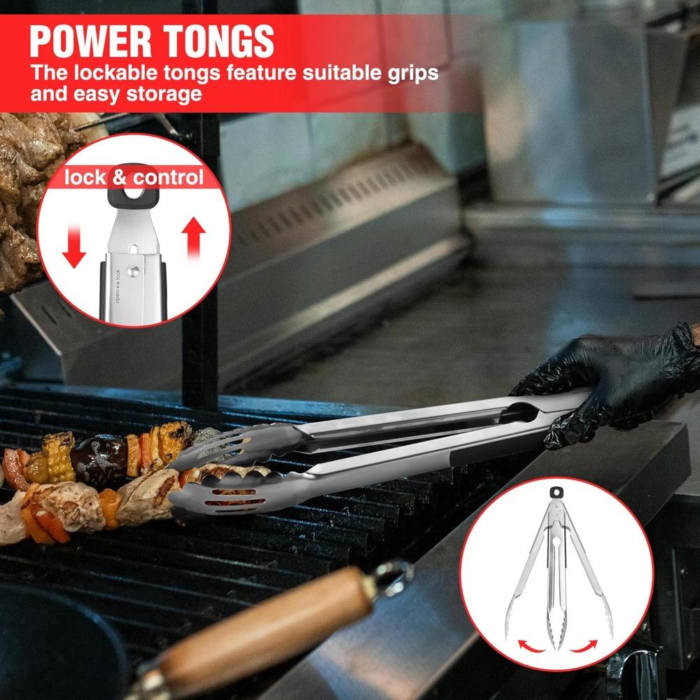 Grill Accessories Heavy Duty BBQ Set Gifts for Men/Women - Premium Stainless Steel Spatula, Fork, Brush & Tongs, Barbecue Utensi