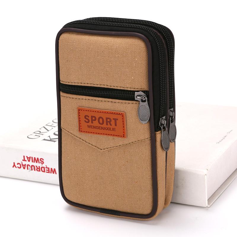 Men's Summer Canvas Phone Belt Bag: Vertical & Horizontal Design for Construction Workers