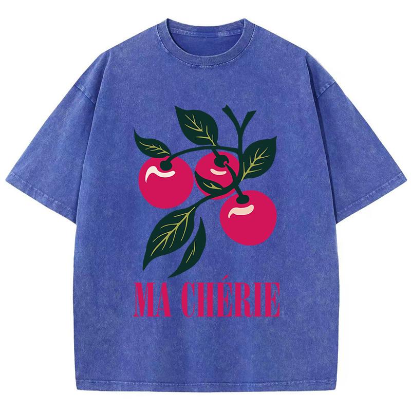 Vibrant Cherries Printing Washed TShirts Womens Cotton T Shirts ONeck Comfortable Distressed Tops Summer Casual Woman Clothes