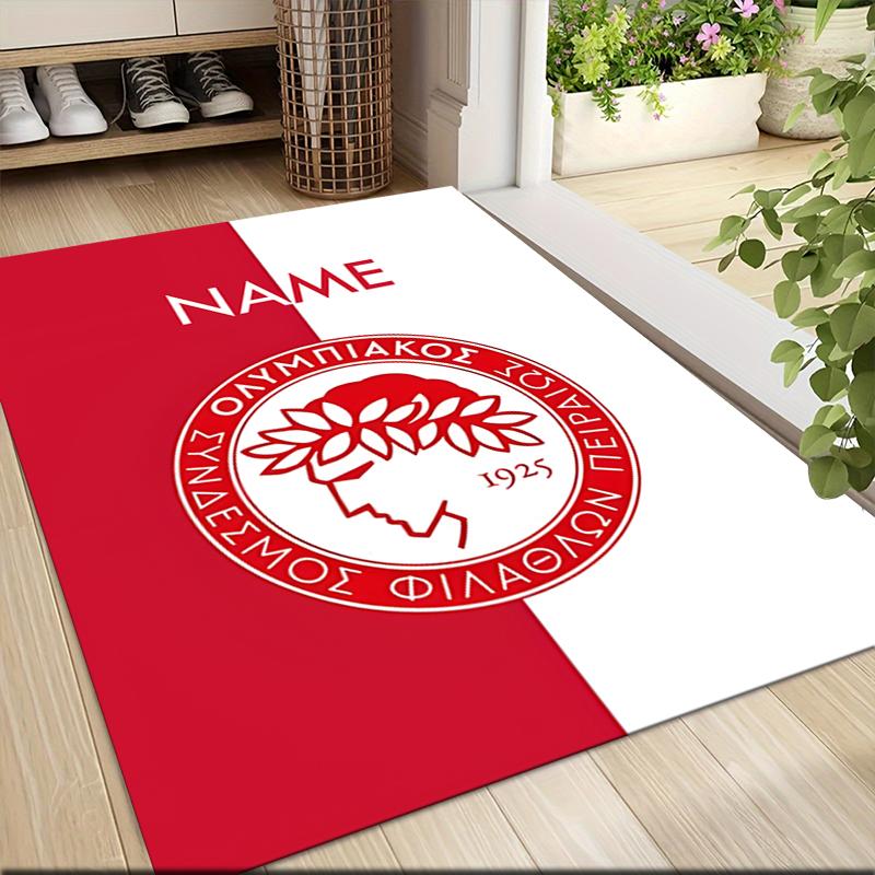 Custom Name Olympiacos FC Crest Carpet Rug Customizable Soft Washable Anti-Slip Home Living Room Sofa Mats Personalized Rug. 0909227