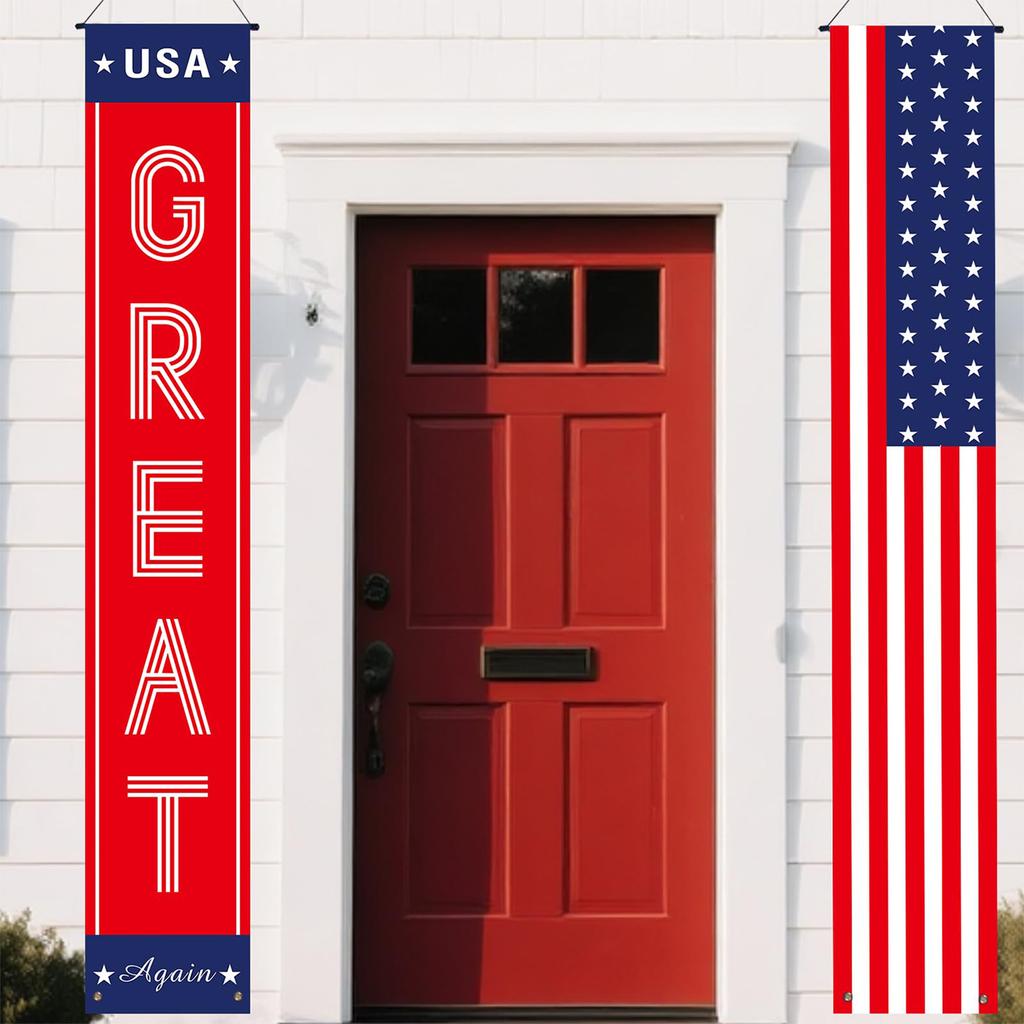 Patriotic Hanging Door Banner Set with Star and Stripe Design for Indoor Outdoor Entrance Decor 30x180cm Durable Material
