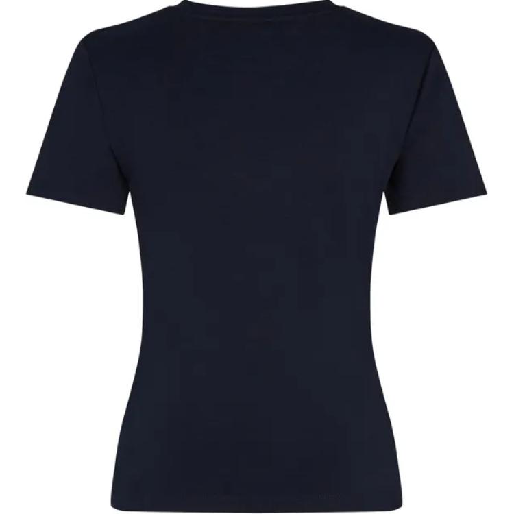Tommy Hilfiger Solid Color Logo Embroidered Round Neck Slim Fit Short Sleeve T-Shirt Women Tops Dark-Blue WW0WW40587-DW5