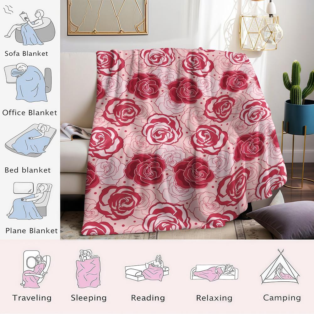 Blush Rose Flannel Blanket Warm Soft Halloween Christmas Couch Warm Cozy Decorative Decor Gift for All Season