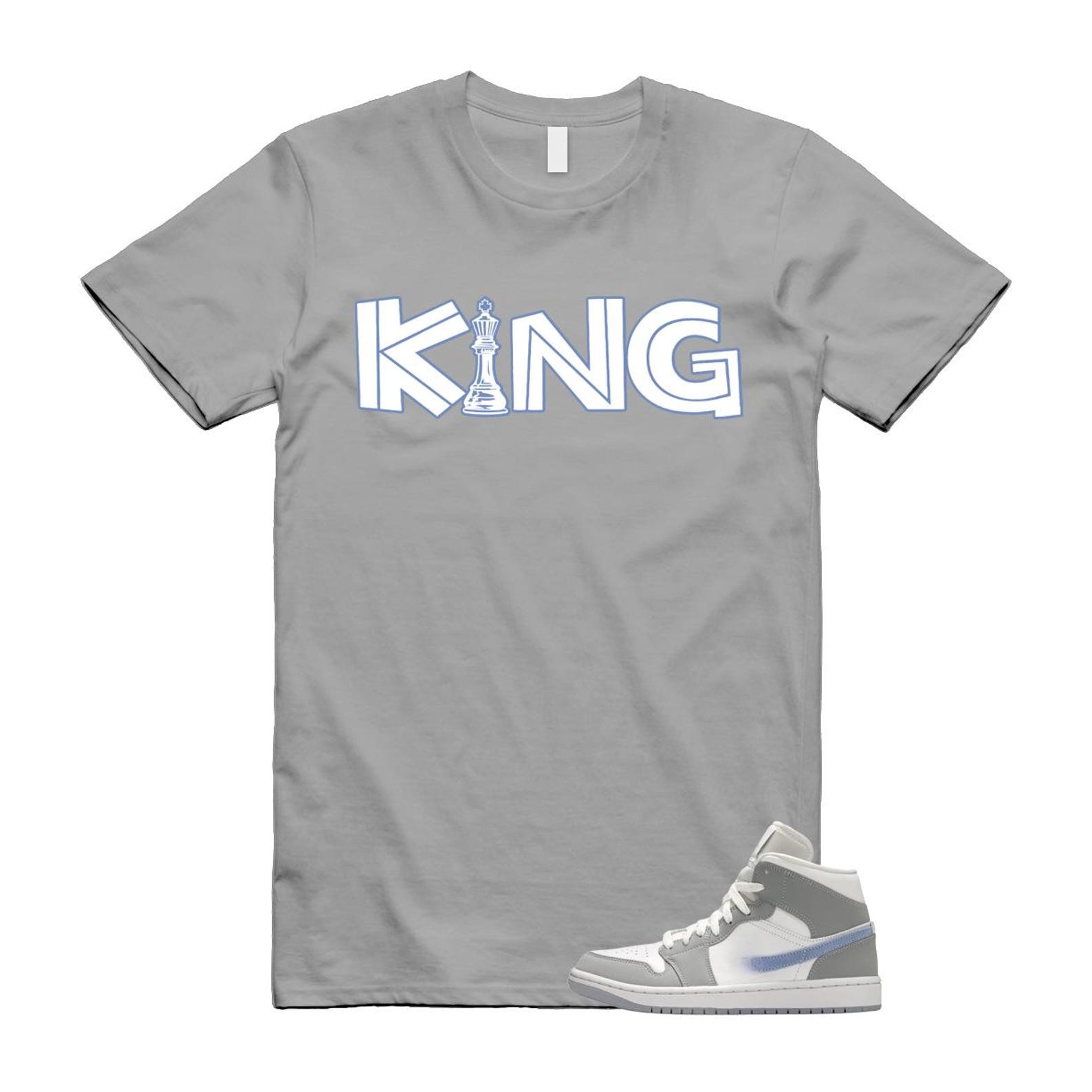 1 Wolf Grey Aluminum Blue White Mid T Shirt Match KING M