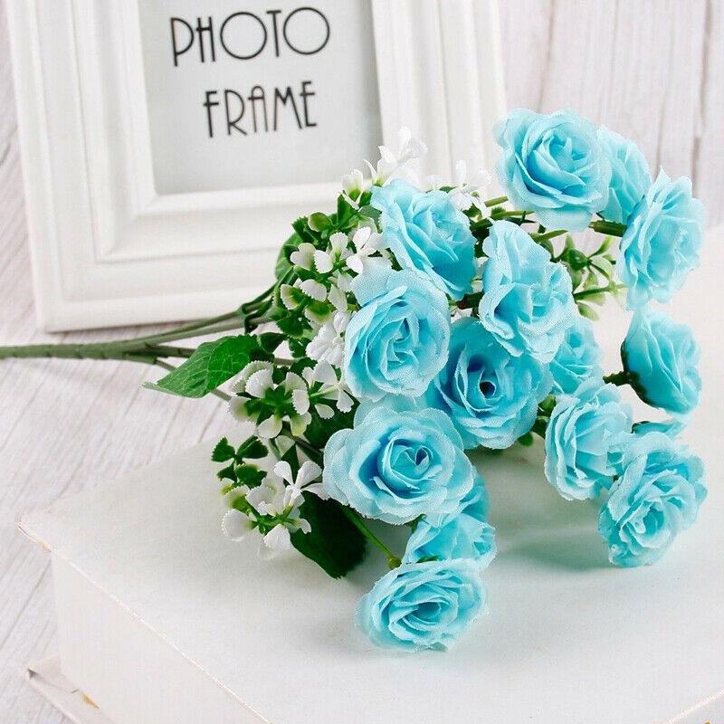 15head Rose Artificial Bouquet Silk Fake Flowers Wedding Party Decoration Home
