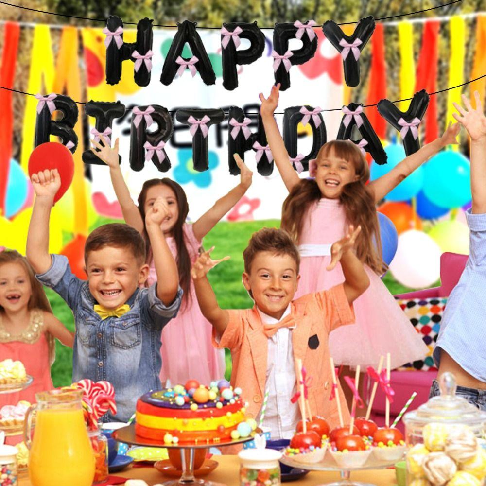16 inch Happy Birthday Balloons Bow Ribbon Birthday Party Decoration Letter Balloons Balloon Set Aluminum Foil Balloons Party