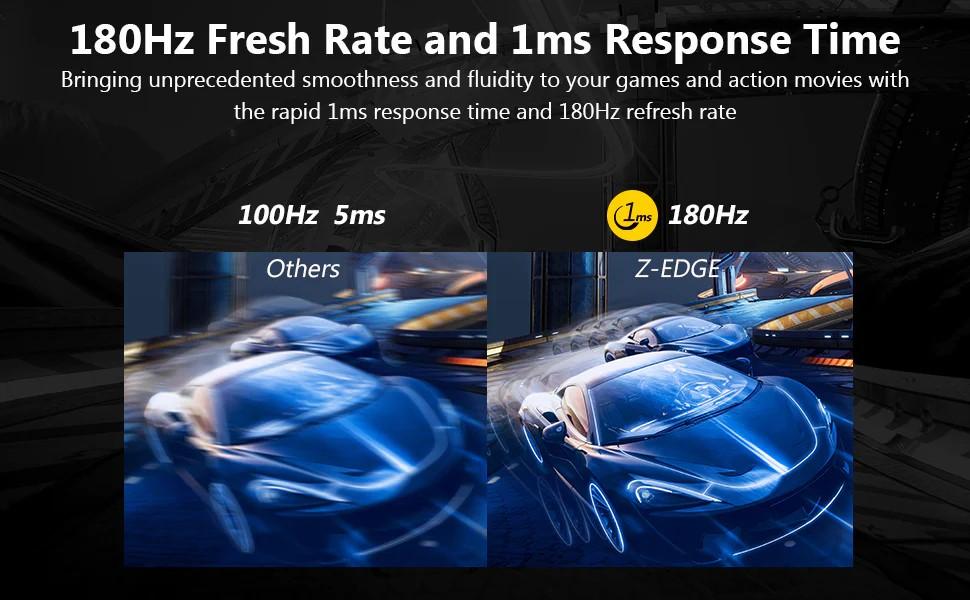 Z-EDGE UG24 Böjd Spelskärm - FHD 1920x1080 - 24 Tum - 180Hz - MPRT 1ms - 300cd/m² - HDMI 2.1 & DisplayPort 1.4 - Svart