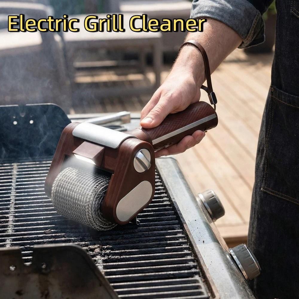 Stainless Steel Roller Grill Cleaner Brush with LED Light Barbecue Cleaner Tools  Camping Grill