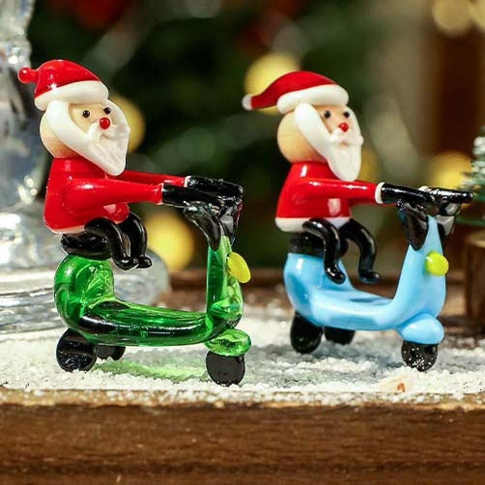 Glossy Miniature Christmas Figurine Handcrafted Cartoon Desktop Statue Glass Yoga Santa  Collectors