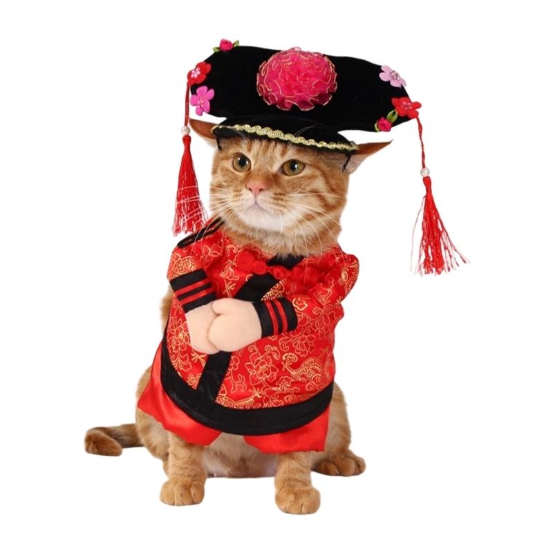 Chinese Emperors Princesses Cats Costume Funny Pet Clothing Traditional Soft Breathable Polyester Fabric
