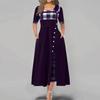 EastRogue Women Fashion Casual Irregular Plaid Button Print Maxi Short Sleeve O-Neck Plus Size Party Dress