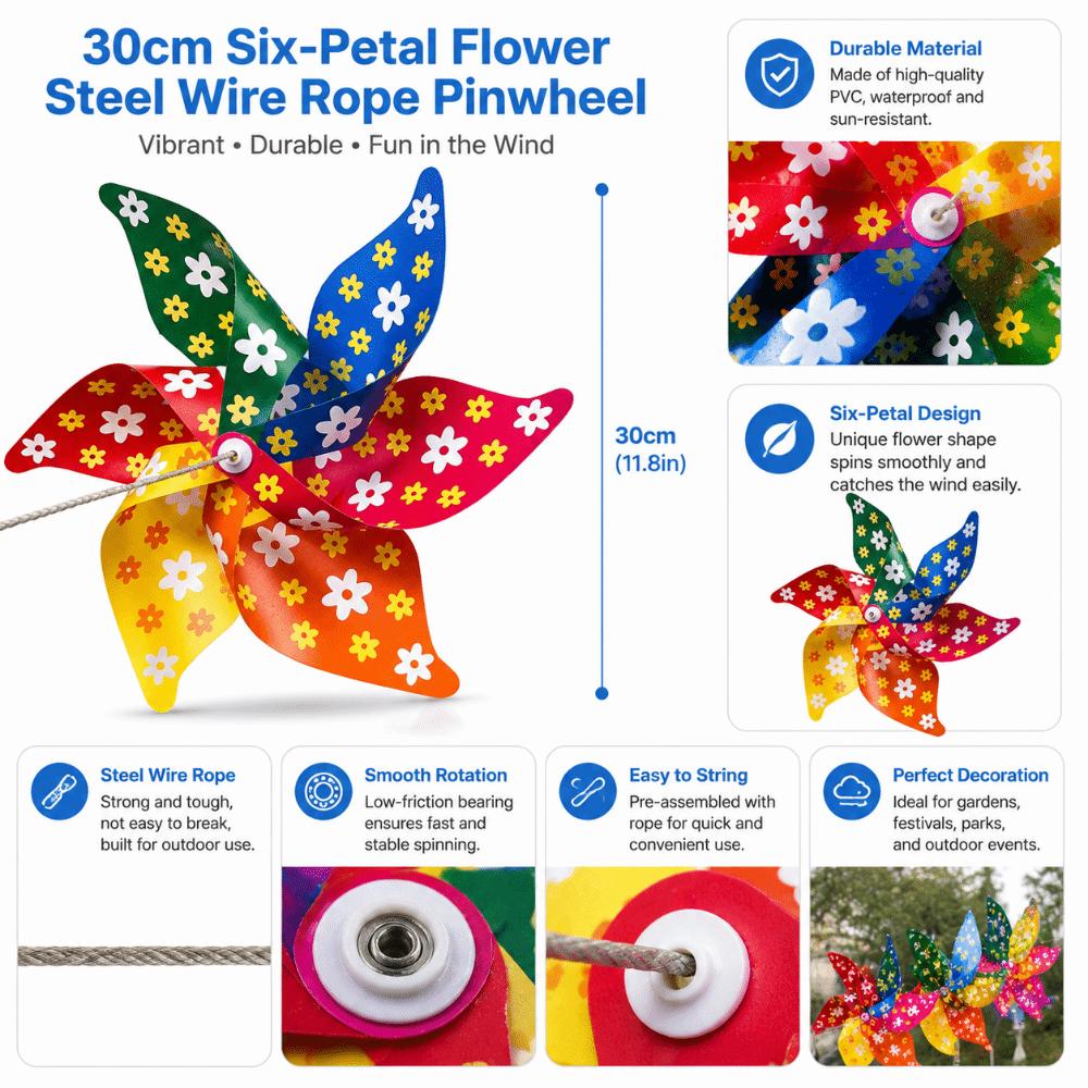 3D Flower Colorful Windmill String Mounted Bird Repeller Spinning Outdoor Pinwheel  Garden Yard