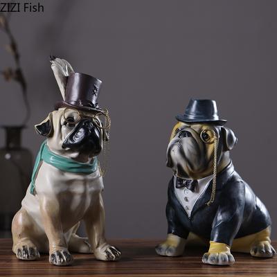 Gentleman French Bulldog Statue Simulated Animal Ornaments Desk Decoration Exquisite Crafts Puppy Sculpture Room Aesthetic Decor