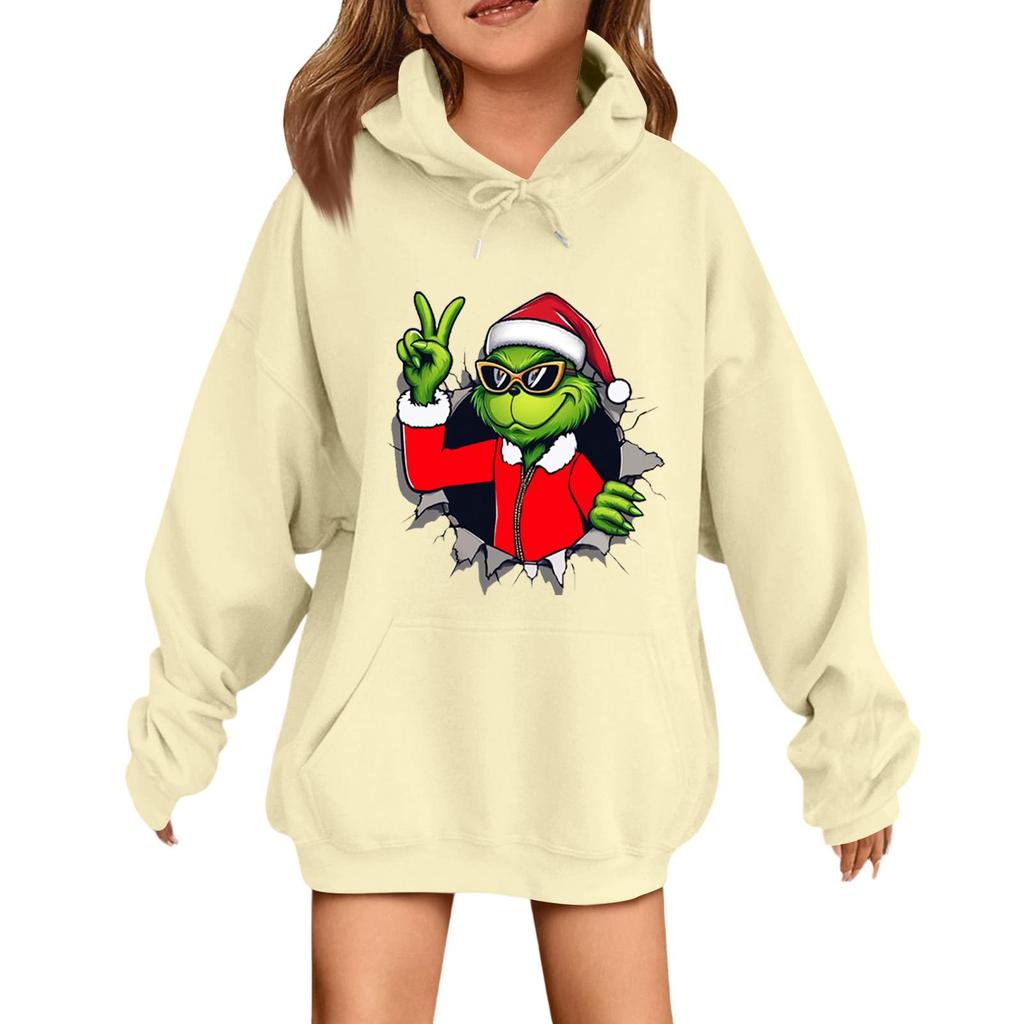 Children's Fashionable Casual Long-sleeved Loose Christmas Print Pullover Hooded Sweatshirt