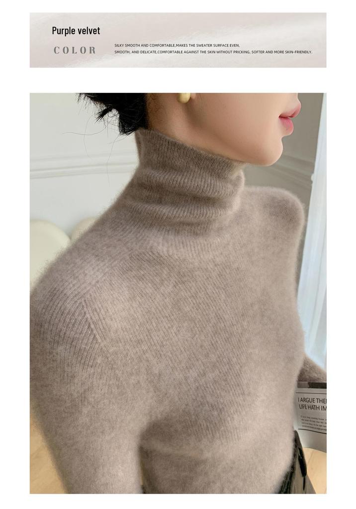 2025 A/W Women's Brushed Striped High-Neck Cashmere Sweater