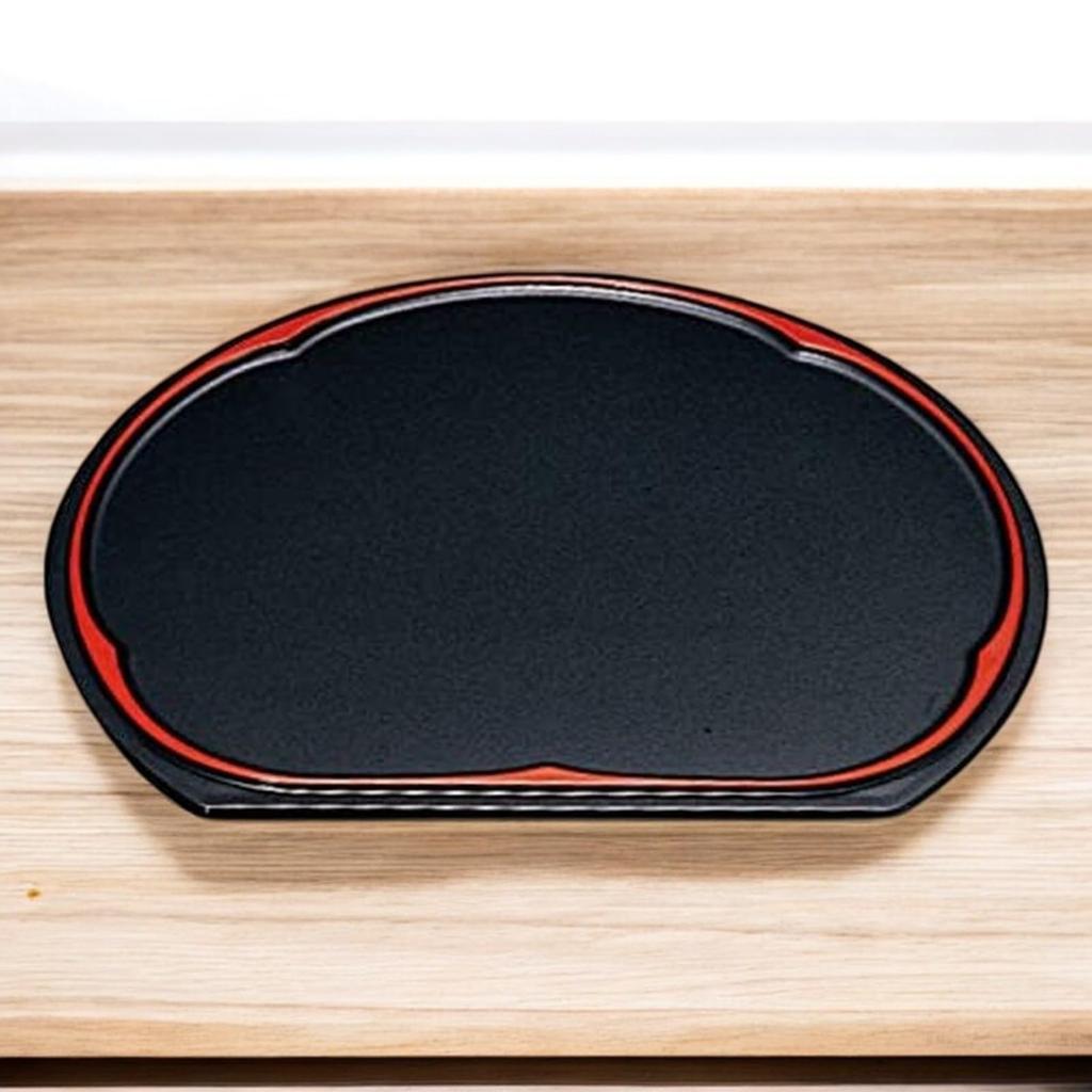 45cm Tray with Red Lacquerware Made In Japan J-kitchens Plum-Shaped Half-Moon Double-Sided (Tray) Black, Non-Slip, Top, (ABS Resin),