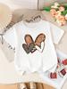 Kids Girls White Tshirt Glitter Leopard Heart Print Short Sleeve Tee For Casual Daily Wear